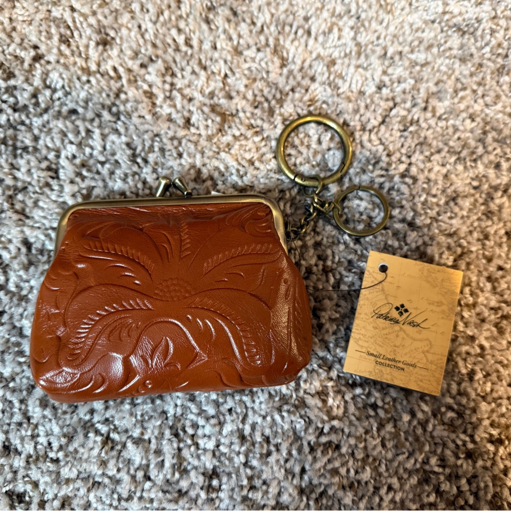 Patricia Nash Borse Brown Embossed Leather Coin Purse